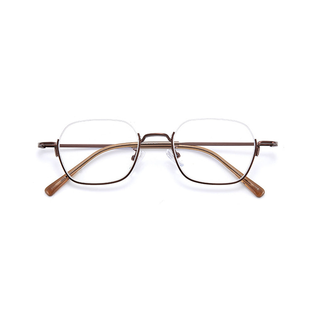 Half Rim Metal Geometric Glasses with Carved Pattern Temples VK2199