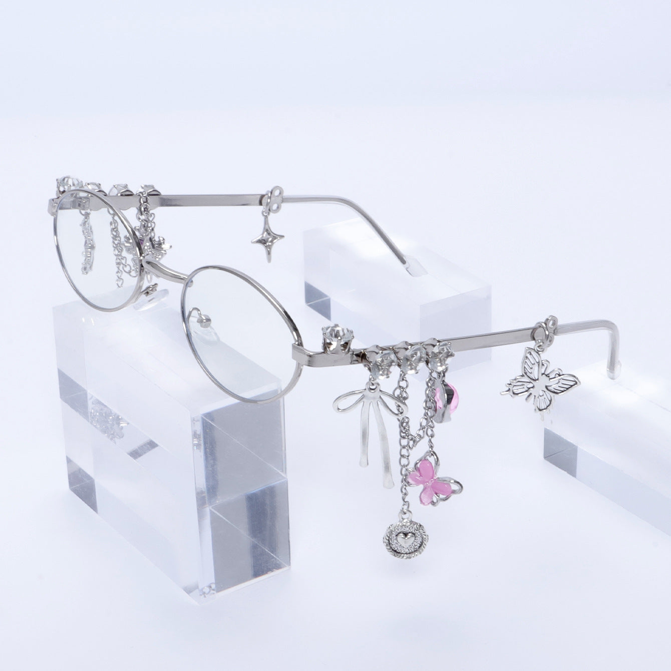 Trendy Y2K Oval Glasses with Dangling Charms VK2247