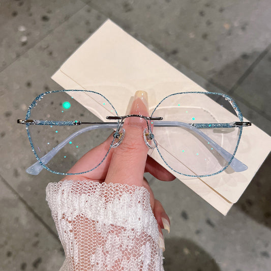 Geometric Rimless Glitter Accent Luxury Glasses VK2272