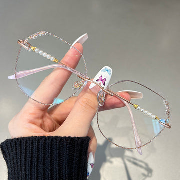 Lightweight Rimless Geometric Glasses Elegant Shining Titanium VK2282