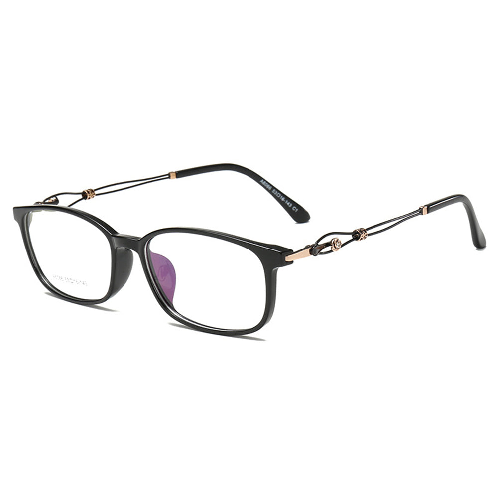 Chic Rectangular Glasses with Hollowed Metal Temples VK2333