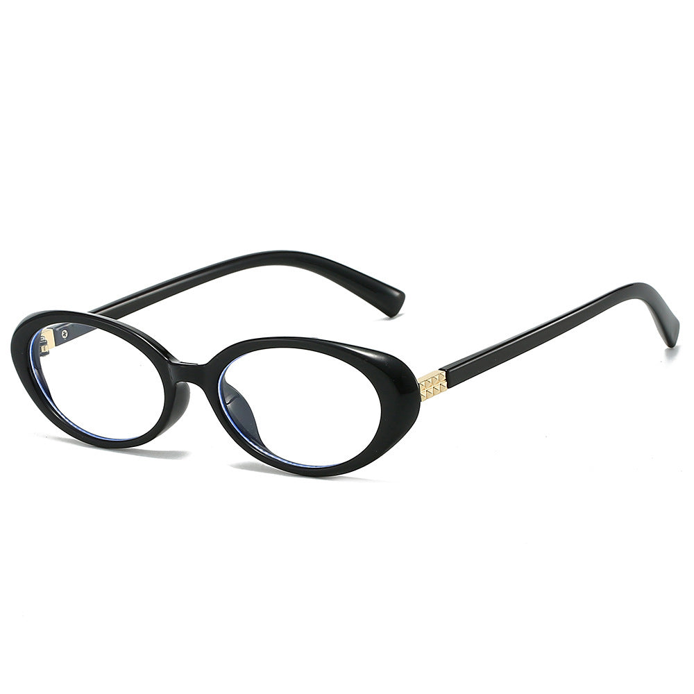 Oval Trendy Glasses with Gold Textured Temple Accent VK2342