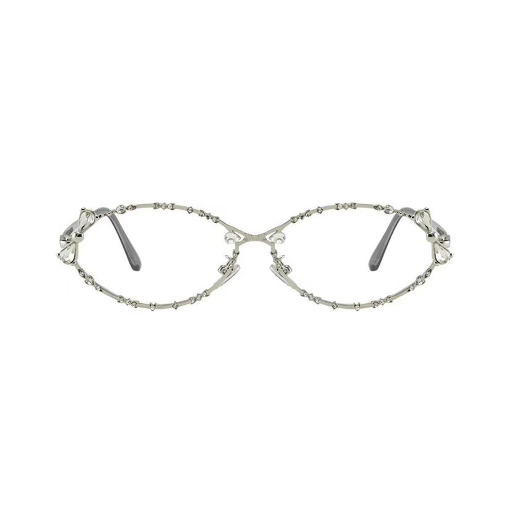 Oval Metal Eyeglasses with Crystal-Studded Frame VK2354