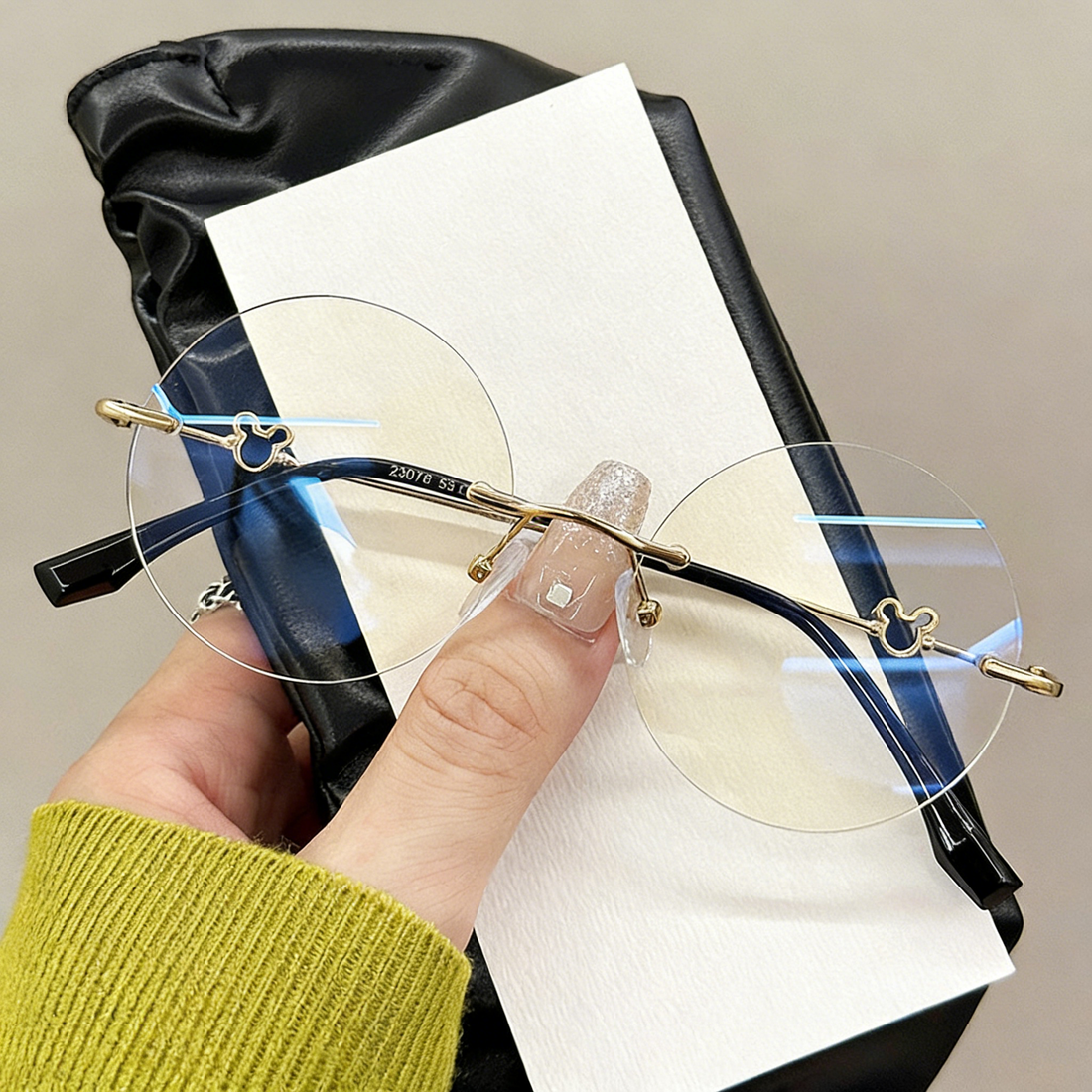 Rimless Metal Anti-Blue Light Optical Round Glasses VK2356