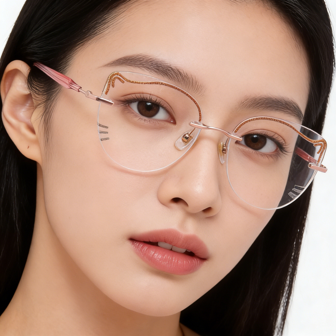Lightweight Cute Cat-Eye Rimless Glasses for Women VK2361