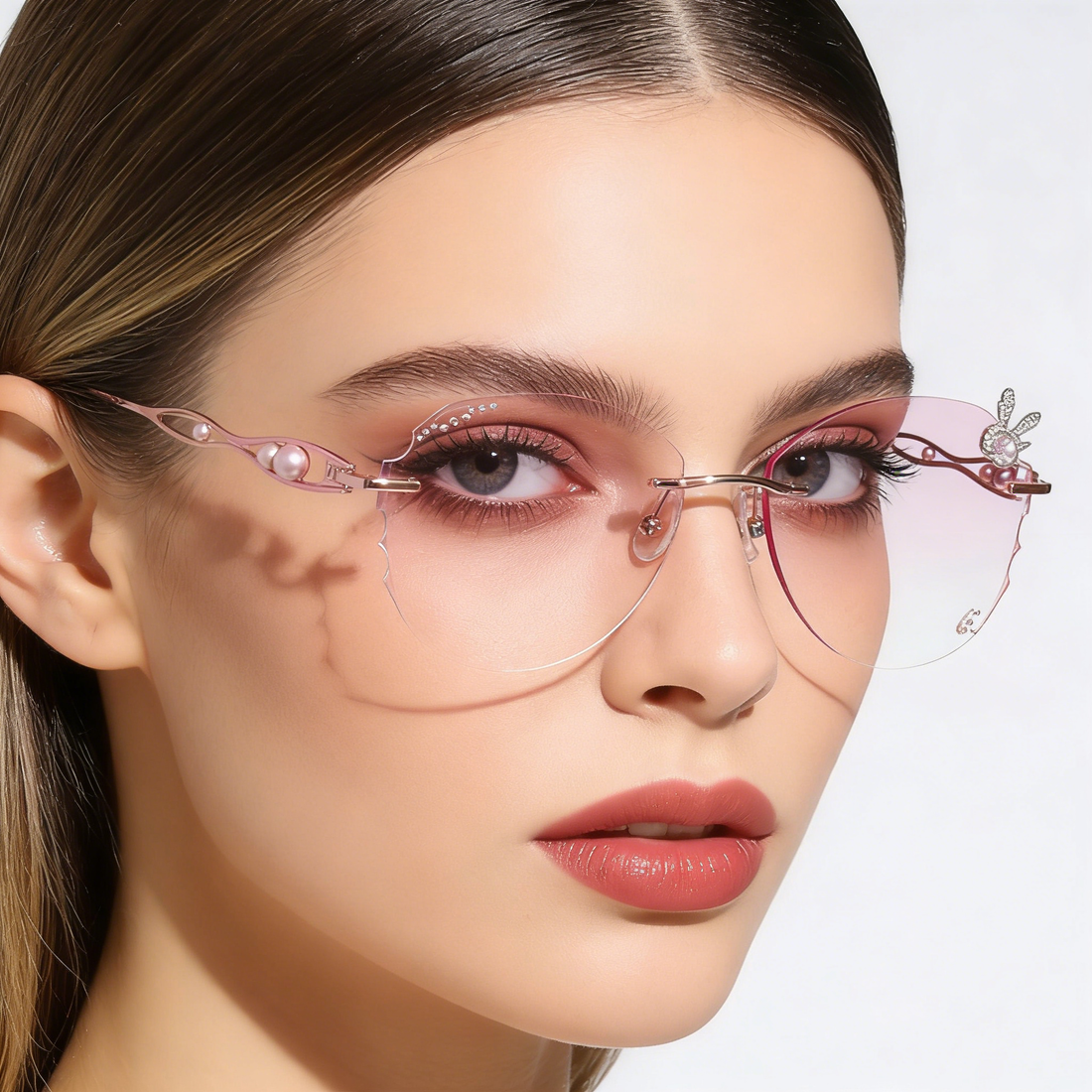 Rimless Pink Gradient Rabbit Glasses VK2365