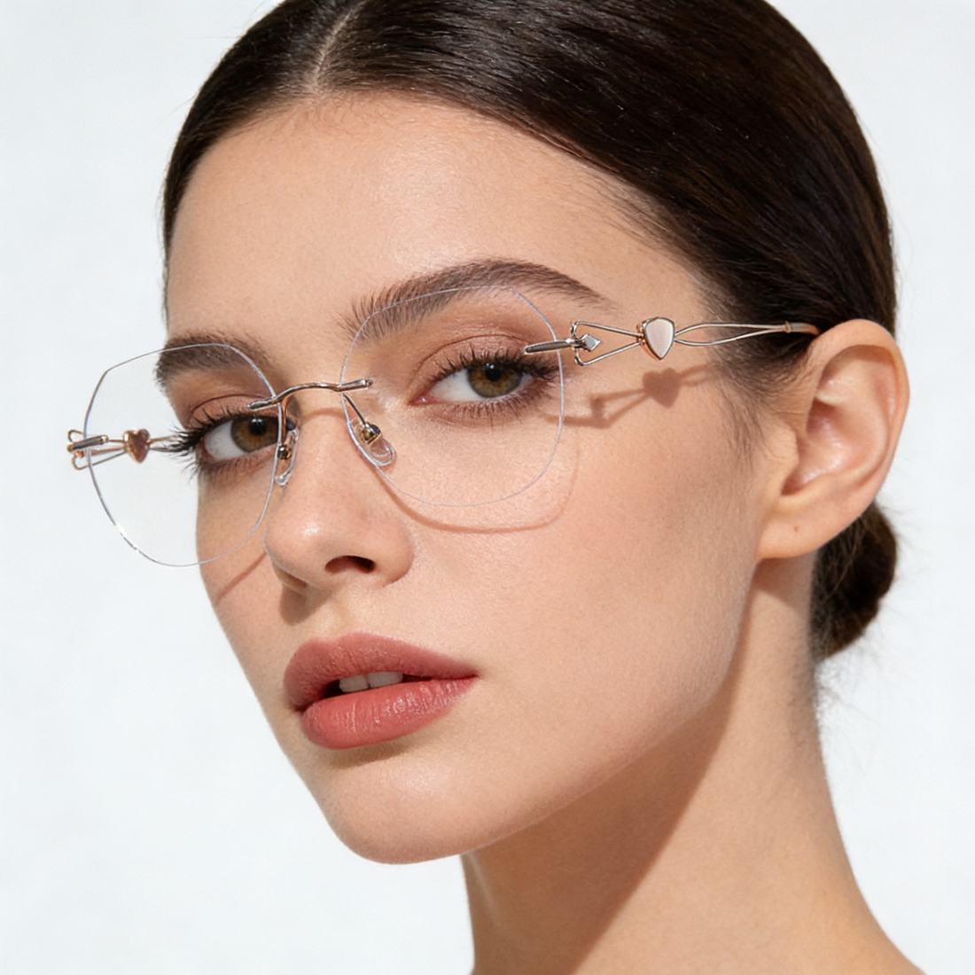 Rimless Anti-Blue Light Eyeglasses with Heart Accent VK2368
