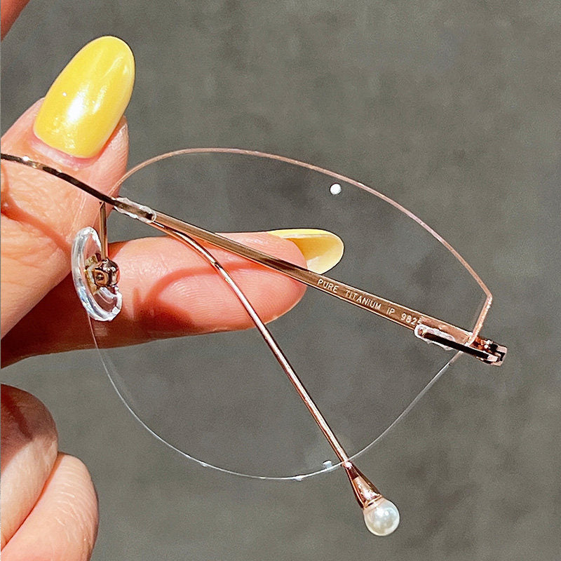 Rimless Cat Eye Glasses with Glitter Edge Detail VK2391