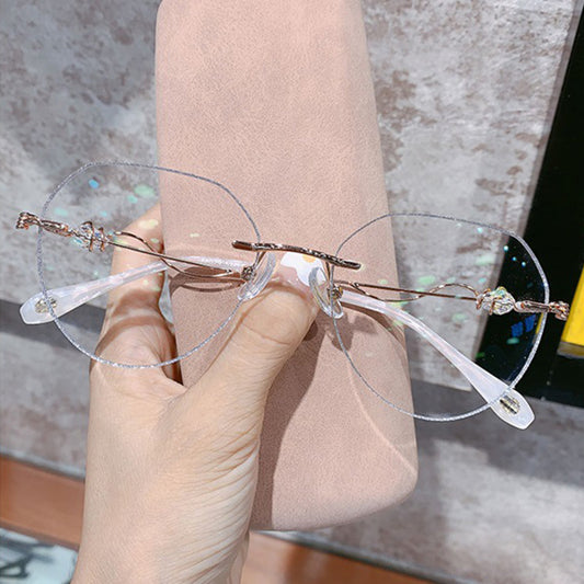 Glitter Rimless Glasses with Zircon-Decorated Temples VK2393