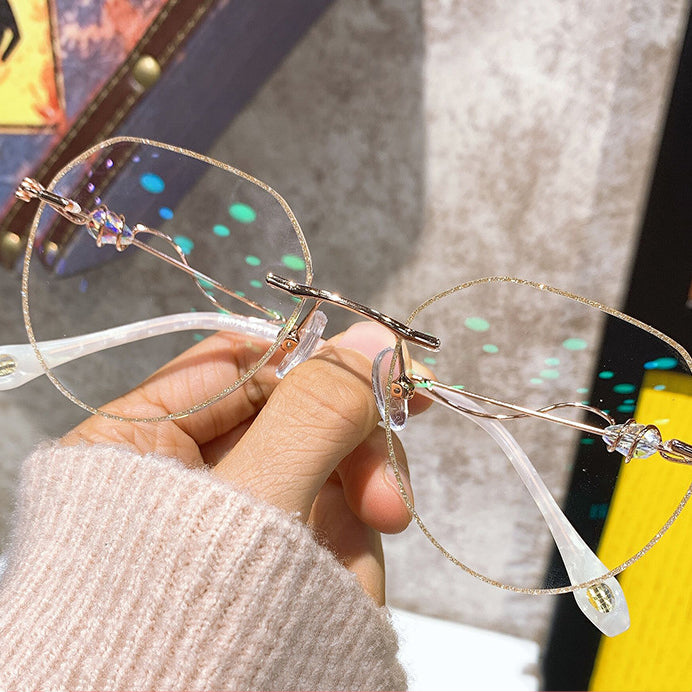 Glitter Rimless Glasses with Zircon-Decorated Temples VK2393