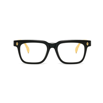 Bold Rectangle Glasses with Gold Engraved Metal Temples VK2395