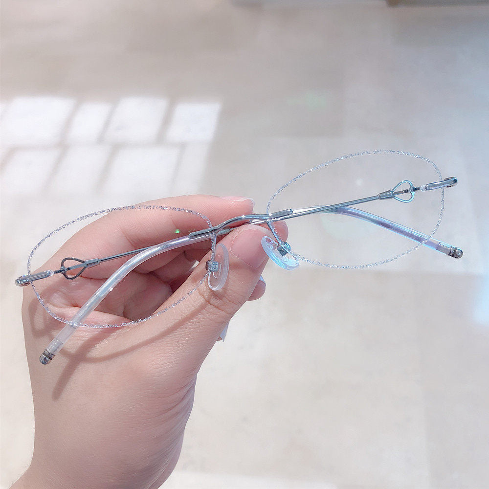 Rimless Silver Glitter Oval Glasses VK2403