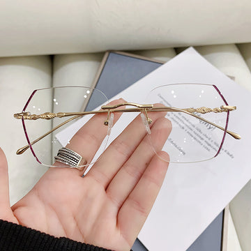 Geometric Rimless Glasses with Glitter-Edged Cut Lenses VK2404