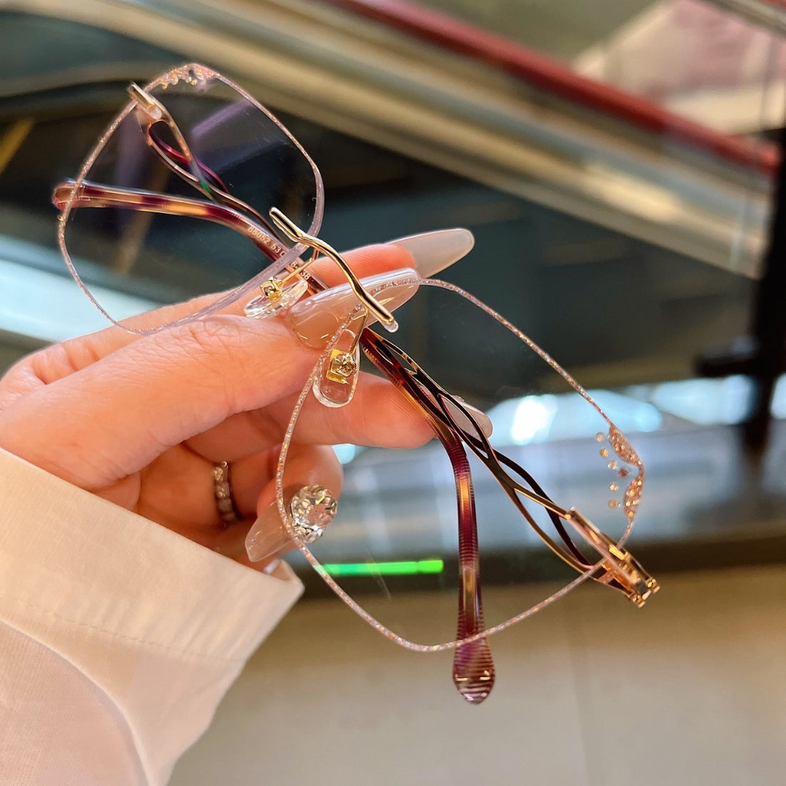 Rimless Glasses with Twisted Metal Core Temples VK2416