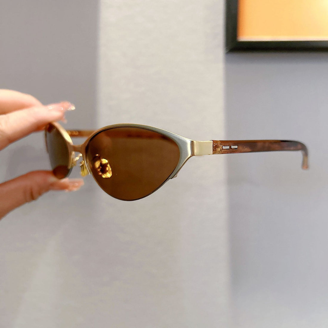 Vintage Metal Narrow Cat-Eye Sunglasses VK2422