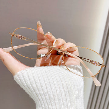 Rimless Glitter-Embellished Oval Fashion Glasses VK2427