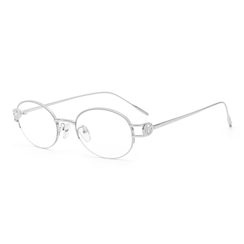 Oval Half-Rim Metal Eyeglasses VK2448
