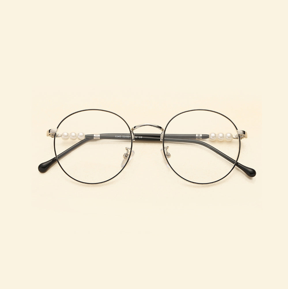 Women's Round Metal Glasses with Pearl Temples VK2457