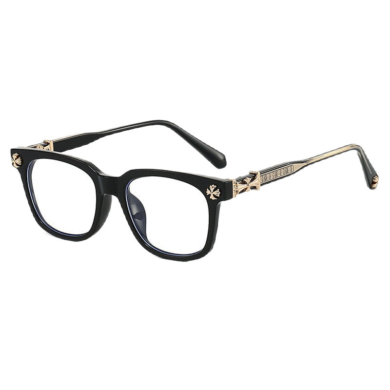 Cross Metal Decorated Temples Square Glasses VK2478