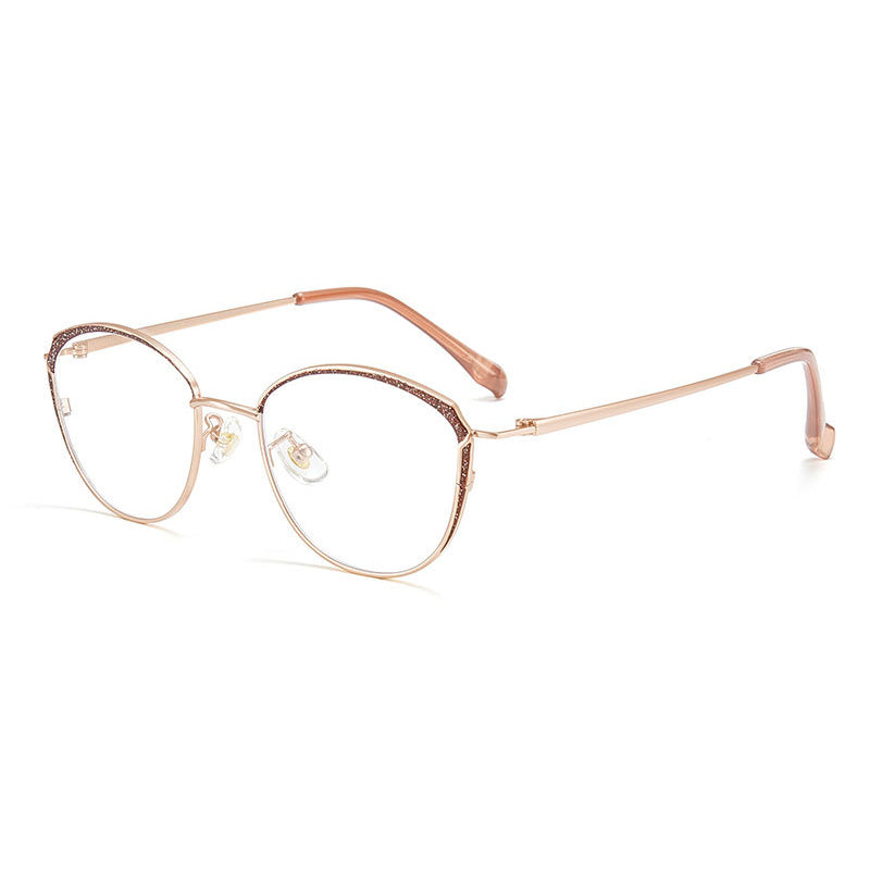Women's Cat Eye Metal Eyeglasses with Glitter Rim Decor VK2484