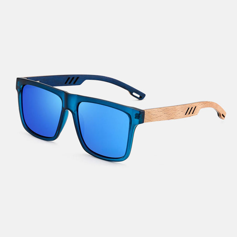 Vintage Square Sunglasses with Imitation Wood Temples VK2498
